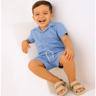 Camisa e Bermuda Infantil Conjunto Mauricinho Verão Social Menino