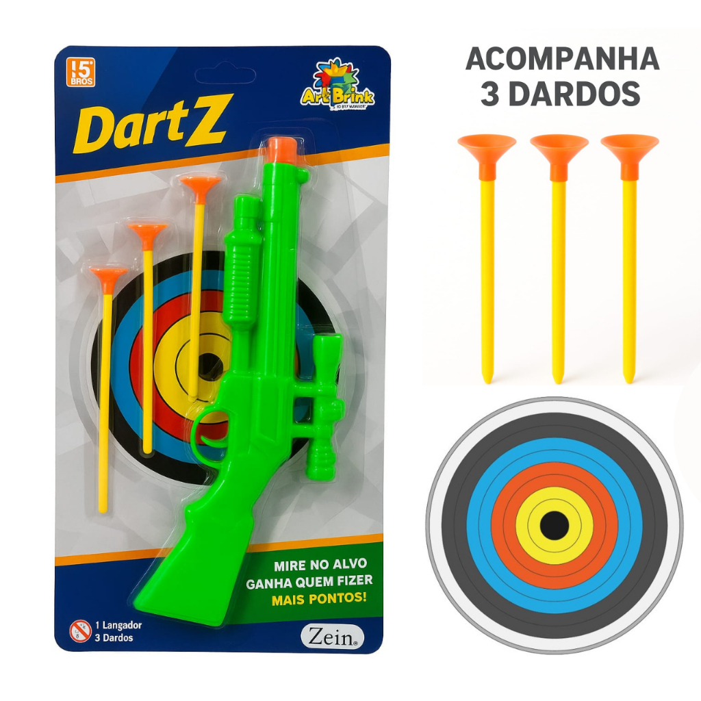 Rifle Lança-Dardos Infantil + 3 Dardos e Alvo — Brinquedo de Plástico com Mira Estilo Nerf