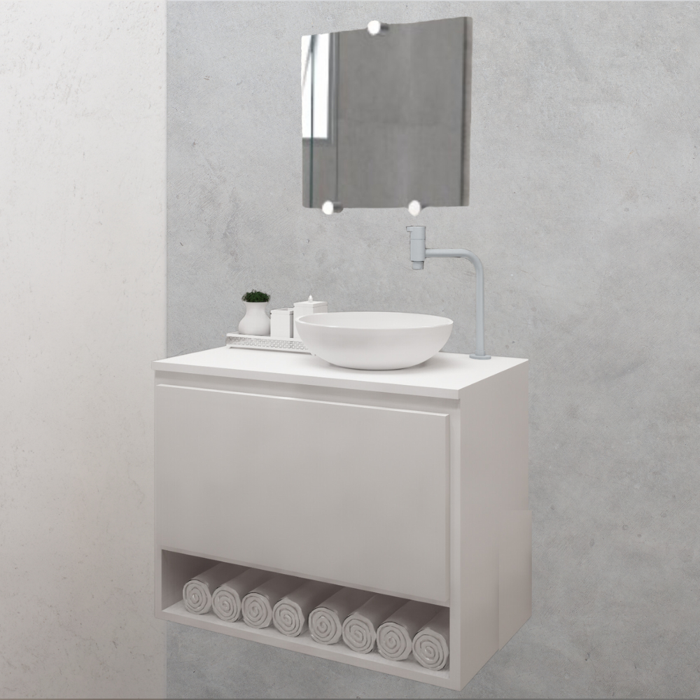 Conjunto Gabinete Armario Suspenso Banheiro Lavabo Completo Cuba Pia ABS Branco MDP 60cm em Oferta na Shopee