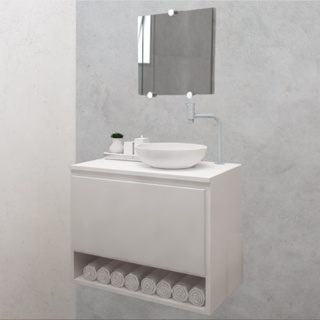 Conjunto Gabinete Armario Suspenso Banheiro Lavabo Completo Cuba Pia ABS Branco MDP 60cm em Oferta na Shopee