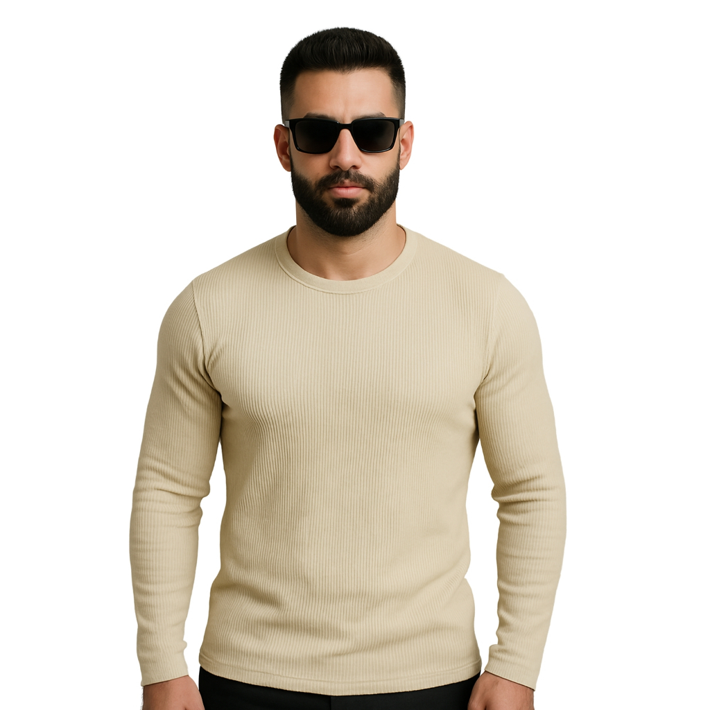 Blusa Manga Longa Canelada Masculina Cacharréu Casual Slim