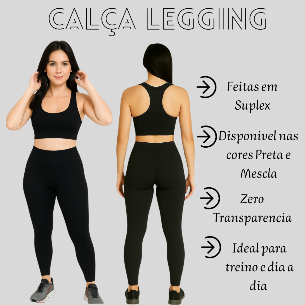 Calça legging leg feminina em suplex sem transparência ótima para exercícios