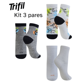 Kit 3 Pares de Meias Infantil Trifil – Conforto e Estilo com Estampa Divertida - Dinossauros Bordados em Oferta na Shopee
