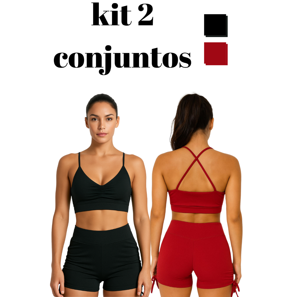 kit 2 Com Conjuntos Feminino Academia Fitness Top e Short Suplex Zero Transparência