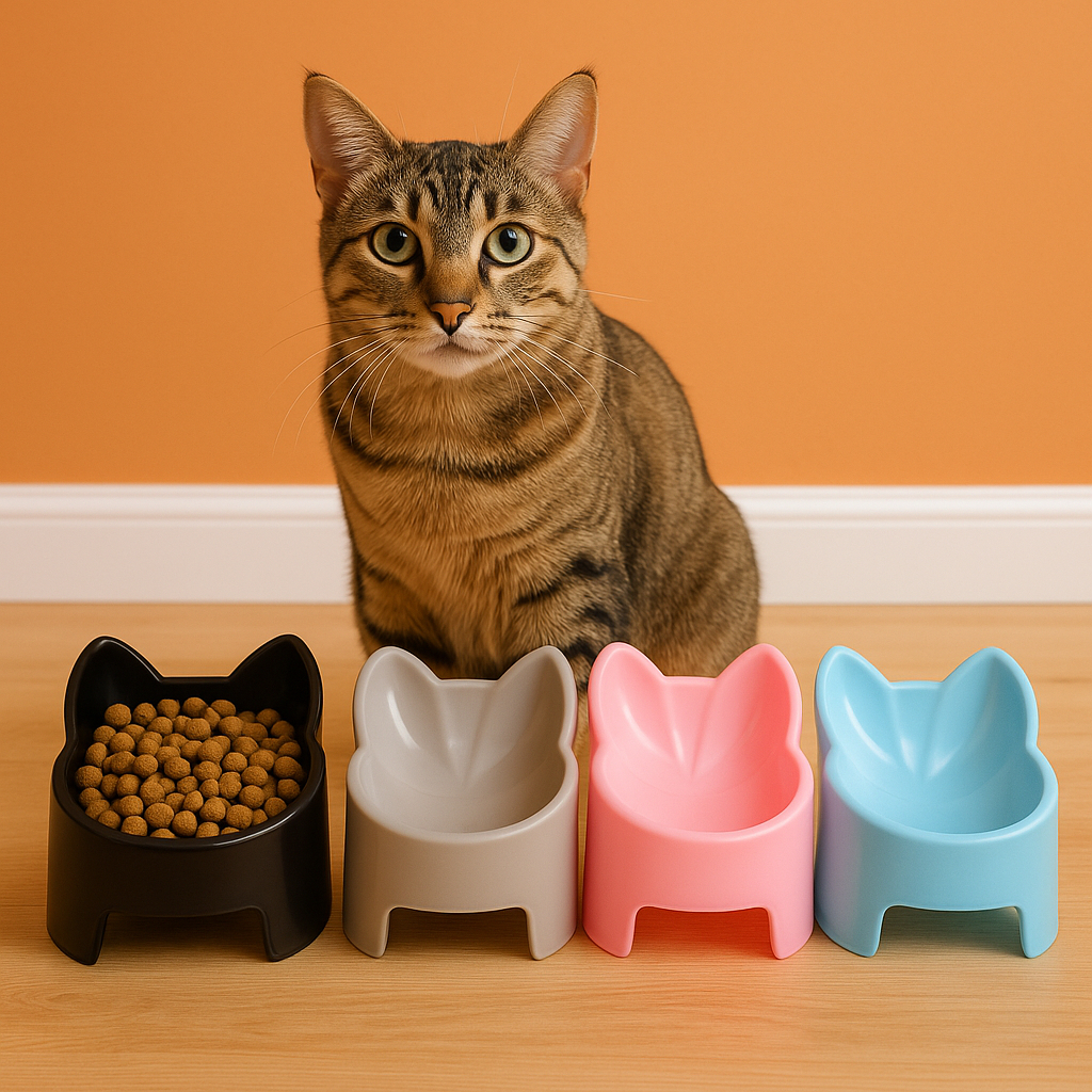 Comedouro Bebedouro Tigela Pet com Formato de Gato Altura Elevada Postura e Conforto para seu Pet