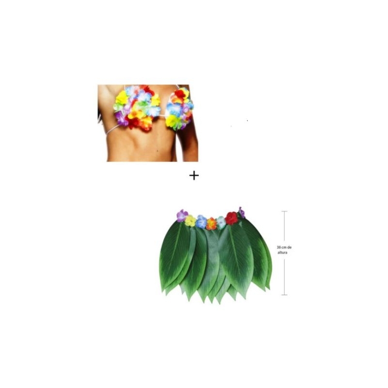 Sai folha 40Cm Adão e Eva carnaval Havaí + sutiã ula ula (P/M)  carnaval bloquinho cosplay