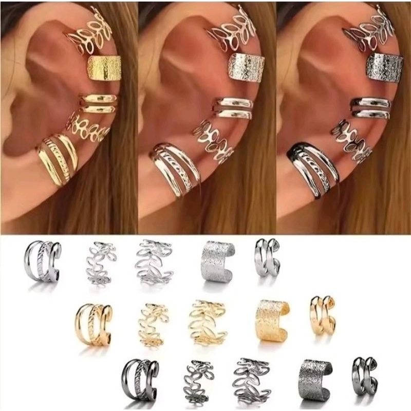 5 Peças Brincos de pressão Pircing Fake/Dourado/Prateado/Grafite/Argola/ouro/prata/falso/Orelha