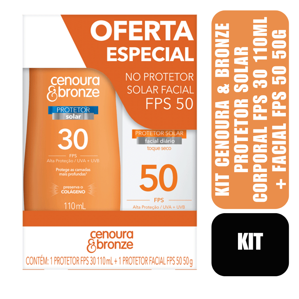 Kit Cenoura & Bronze Protetor Solar Corporal FPS 30 110ml + Facial FPS 50 50g