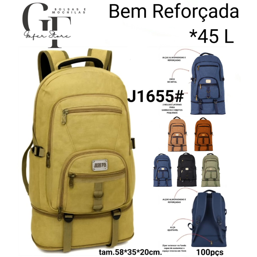 Mochila Bolsa de Lona Alto Padrão Masculina Bem Reforçada Resistente Espaçosa Viagem Camping Trabalho Dia a Dia J1655
