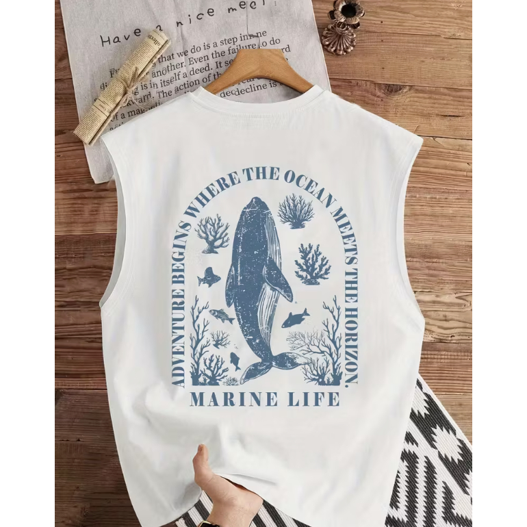 Regata Masculina Estampada Marine Life Camiseta 100% Algodão Estilosa e Versatil