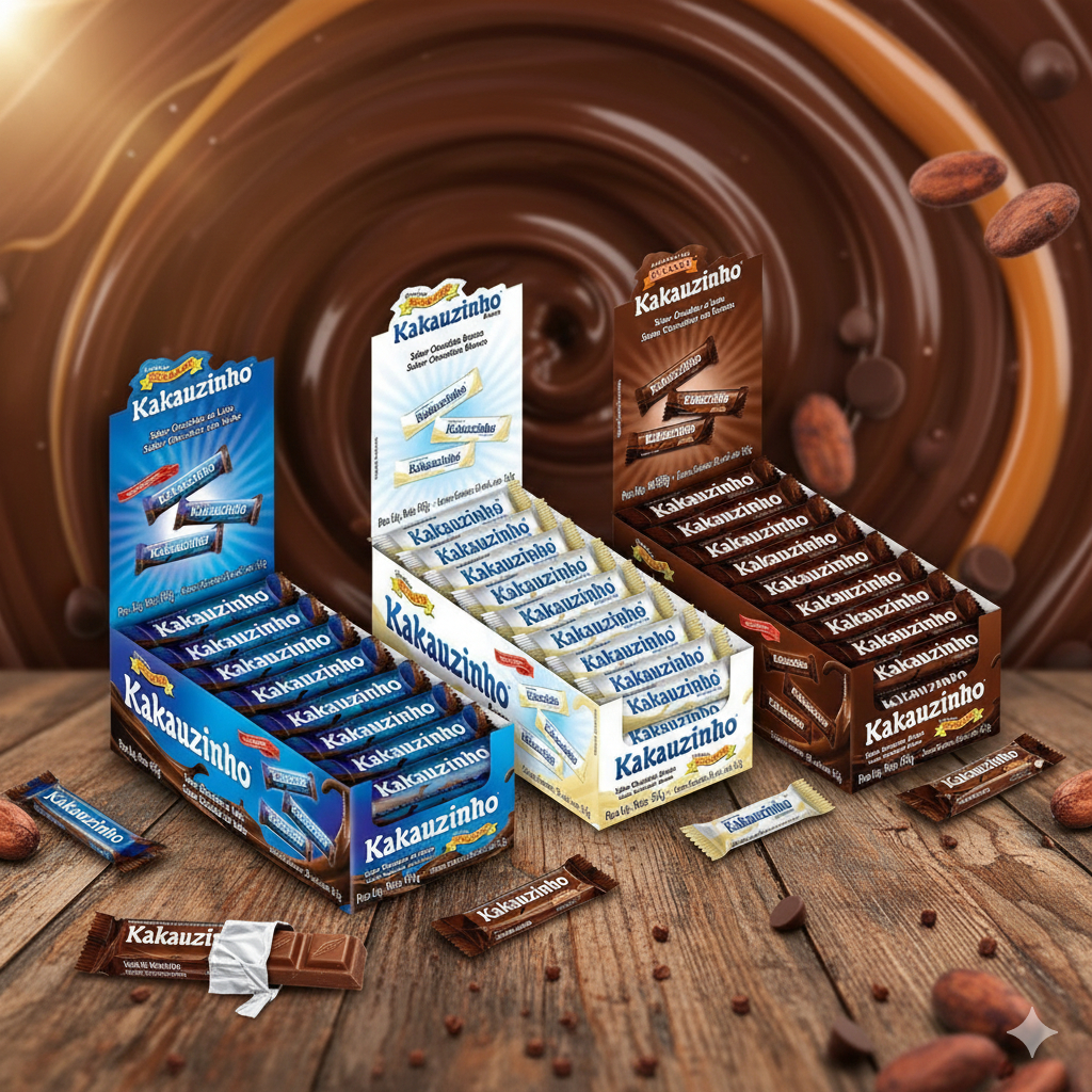 30UNIDADES CHOCOLATE KAKAUZINHO KI-KAKAU - DISPLAY 495g -TIPO BATON - AO LEITE, BRANCO E MEIO AMAR em Oferta na Shopee