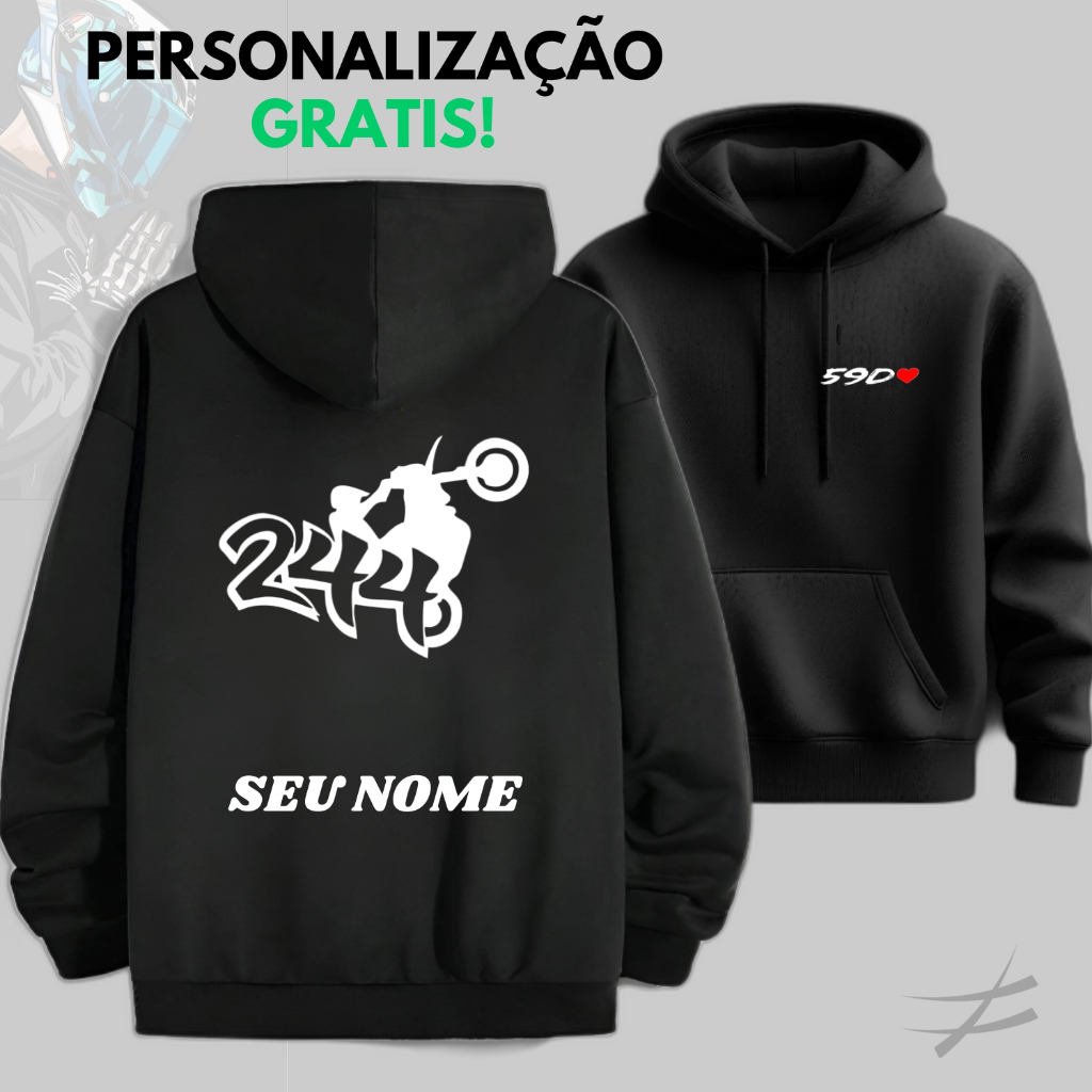 Blusa Moletom 59D Personalizado Seu Nome 244 Grau de Rua Corte Casaco Moto Moleton Preto Bike