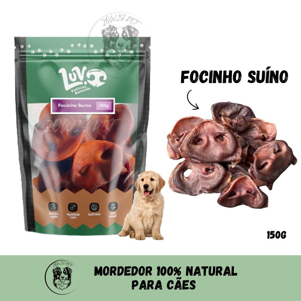 Mordedor Focinho Suíno Desidratado Natural Petisco Para Cães 150g Mastigável - Luv Petiscos em Oferta na Shopee
