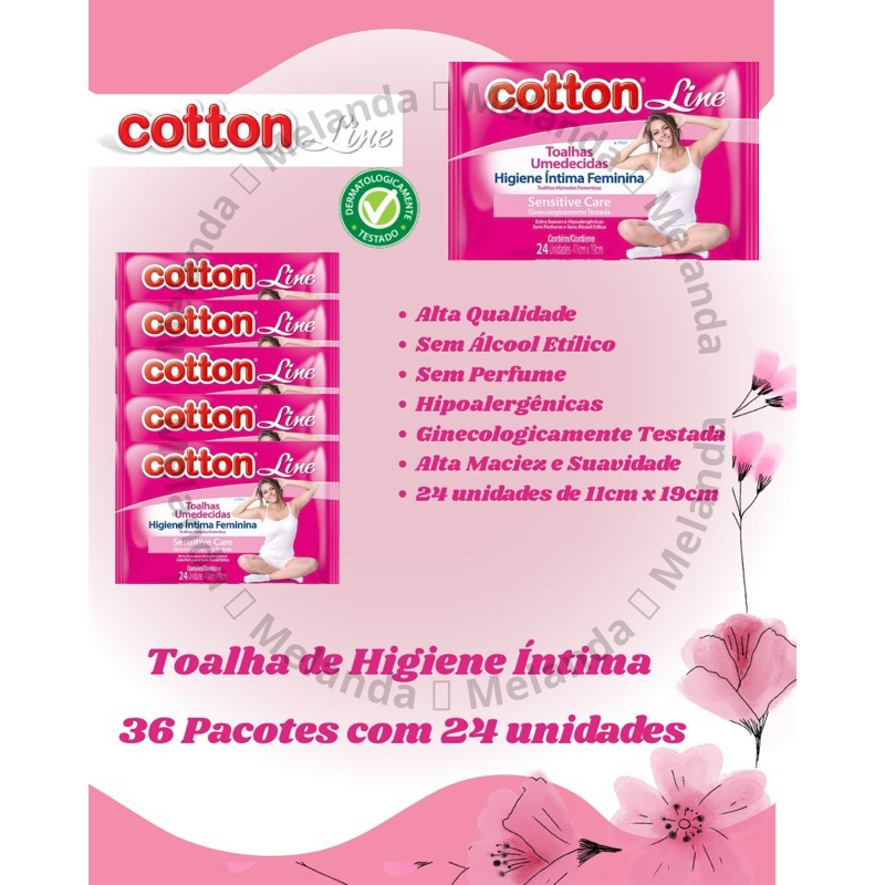 Toalha Umedecida Higiene Intima 36 Pacotes com 24 unidades cada Cotton Line