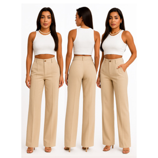 Calça Pantalona Feminina Alfaiataria Premium | Cintura Média | Social Elegante | P ao GG em Oferta na Shopee