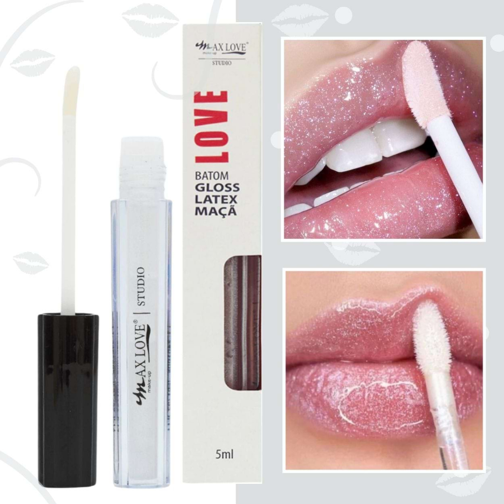 Gloss Max love -Hidratante, volumoso e Brilho Intenso - Latex, Morango, Maça, Incolor e Mágico
