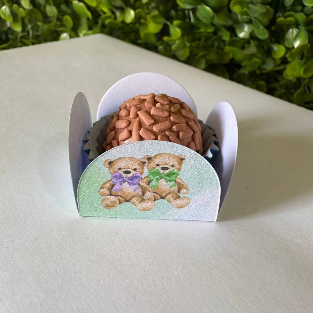 Forminhas para Doces Personalizadas - PEGUE E MONTE - Chá Revelação - Festa - Brigadeiro - Ursinho