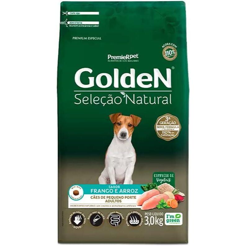 Premier Pet Ração Golden Seleção Natural Para Cães Adultos De Raças Pequenas Mini Bits 3Kg Para Todas Grande Adulto