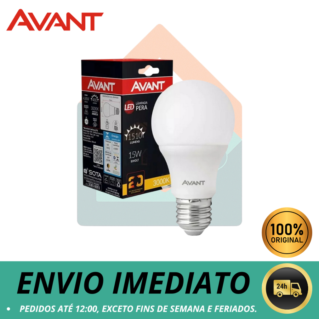 Lâmpadas Led Bulbo 15W 6500W Branco Frio Avant Kit com 1, 2 5 Unidades