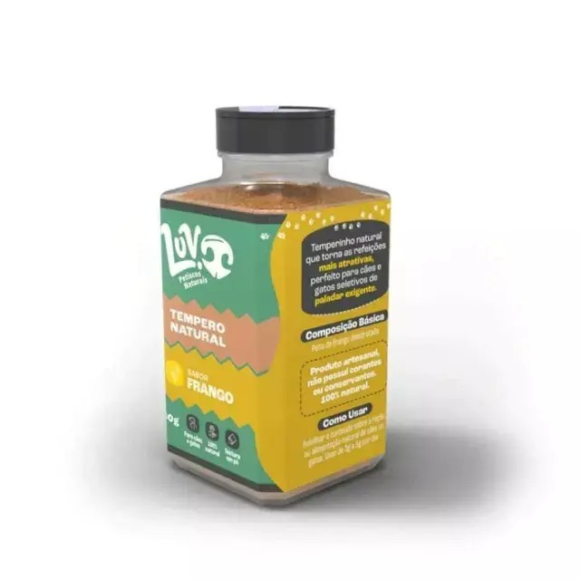 Tempero/Saborizante Natural Sabor Frango 60g P/Cachorros e Gatos Luv