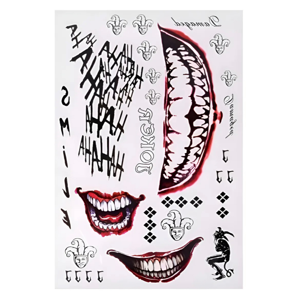 32/96/160 Tatuagem Temporária Halloween Coringa Jocker Realista Fantasia Costume Cosplay Festa