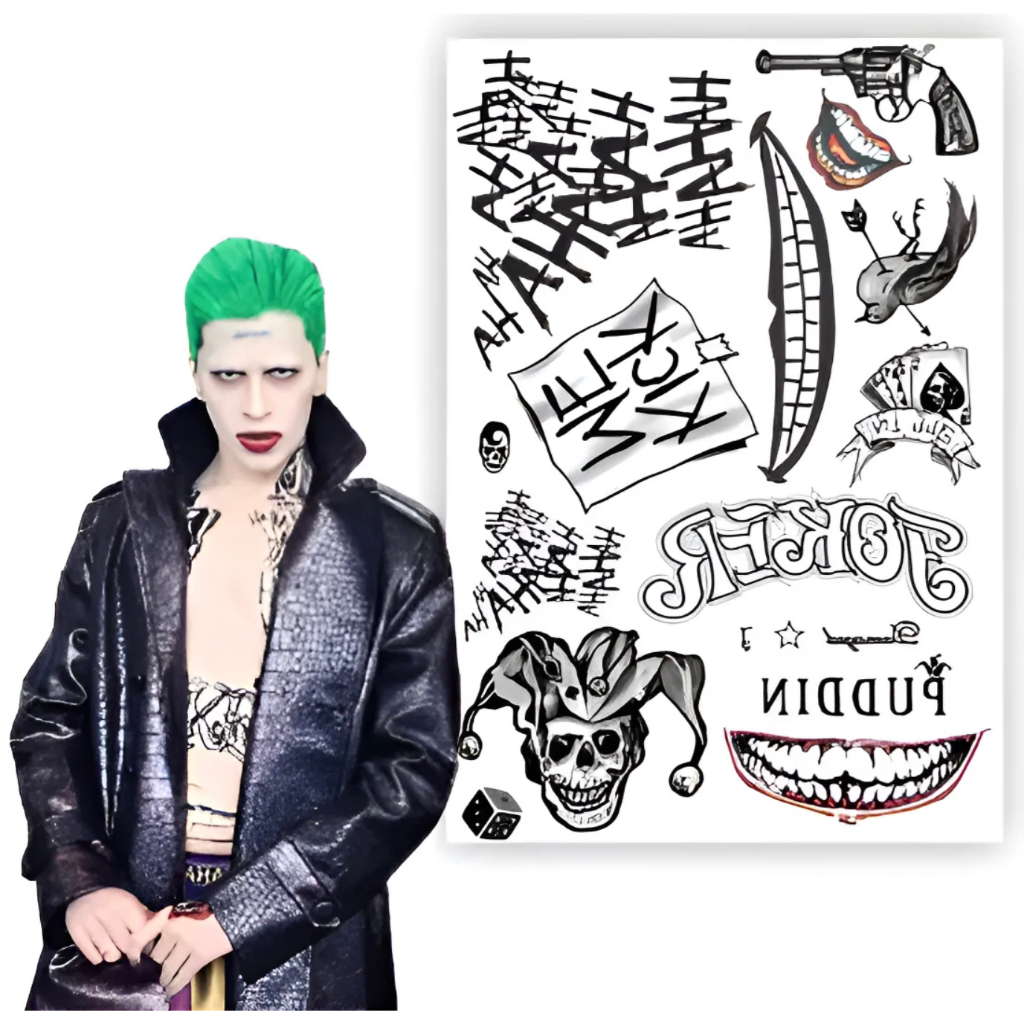 17/34/51 Tatuagem Temporária Grande Halloween Coringa Jocker Realista Fantasia Costume Cosplay Festa em Oferta na Shopee