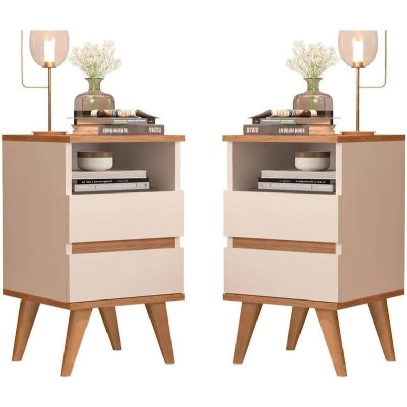 Kit 2 Mesas De Cabeceira Pop Off White/Nature Moderna Criado Mudo Para Quarto - 2 Gavetas + Nicho  - ENVIO IMEDIATO em Oferta na Shopee
