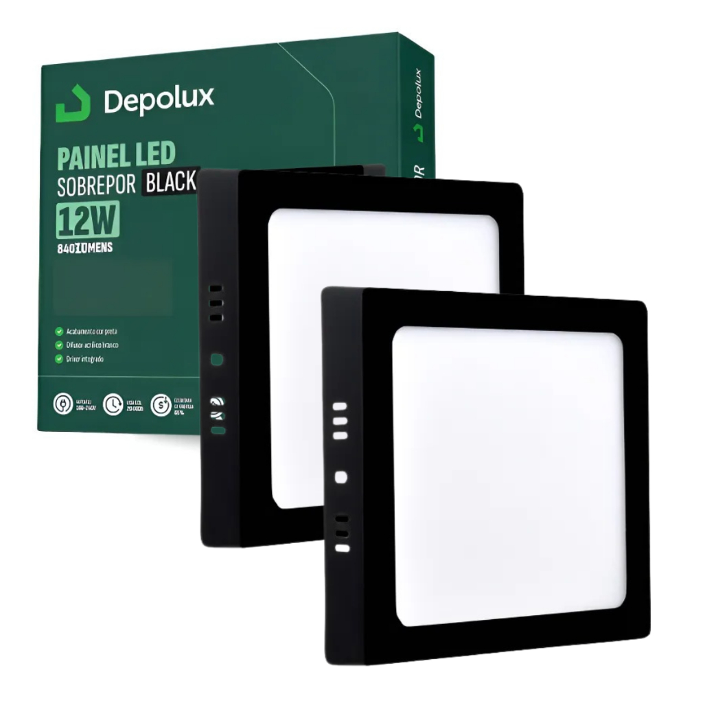 Kit 2 Painel Led Plafon 12w Quadrado Sobrepor Teto 16x16cm Bivolt Preto em Oferta na Shopee