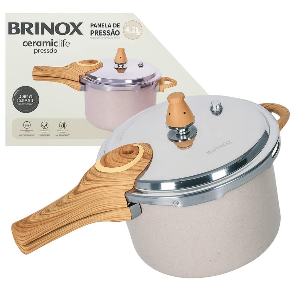 Panela De Pressão Indução Gás Brinox Cerâmica Antiaderente Pressure 4,2 Litros em Oferta na Shopee
