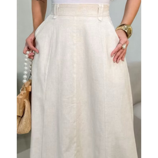 Saia Longa em Linho Natural Feminina Moda Evangélica Cintura Alta Moda Cristã com forro Casual Básica em Oferta na Shopee