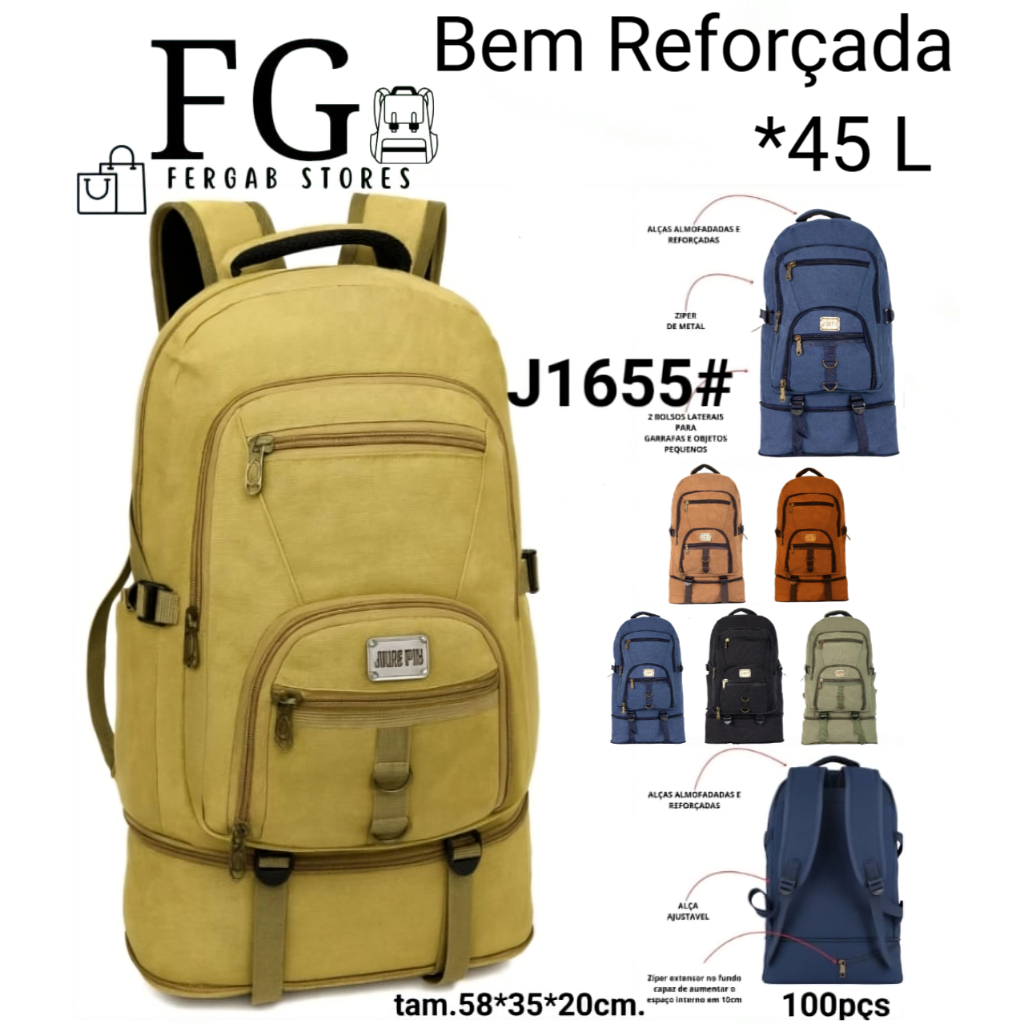 Mochila Bolsa de Lona Alto Padrão Masculina Bem Reforçada Resistente Espaçosa Viagem Camping Trabalho Dia a Dia J1655