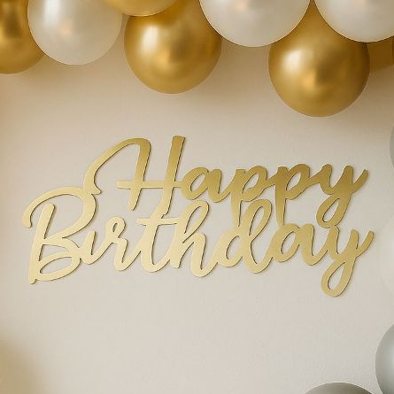 Letreiro Decorativo Happy Birthday Dourado MDF
