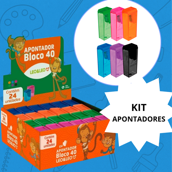 Kit Apontador Bloco com Depósito Neon Leo&Leo Caixinha Escolar Colorido barato em Oferta na Shopee