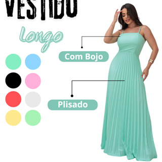Vestido Longo Feminino Plisado Tecido Luis Twill Vestido Soltinho Premium Com Bojo em Oferta na Shopee