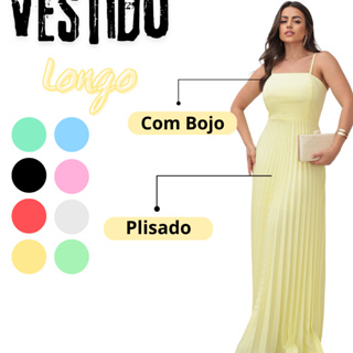 Vestido Longo Feminino Plisado Com Bojo Tecido Luis Twill Premium Vestidinho soltinho em Oferta na Shopee