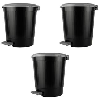 Kit 3 Lixeira com pedal Cozinha Banheiro Escritório 7 litros Preta