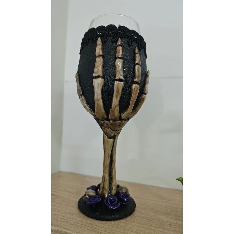 taça personalizada pombogira rosa caveira maria caveira maos de ossos feita em biscuit