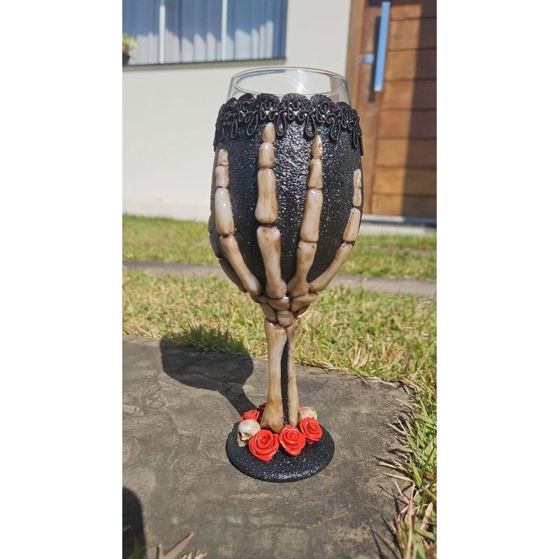 taça personalizada taça rosa caveira maria caveira mão de caveira ossos