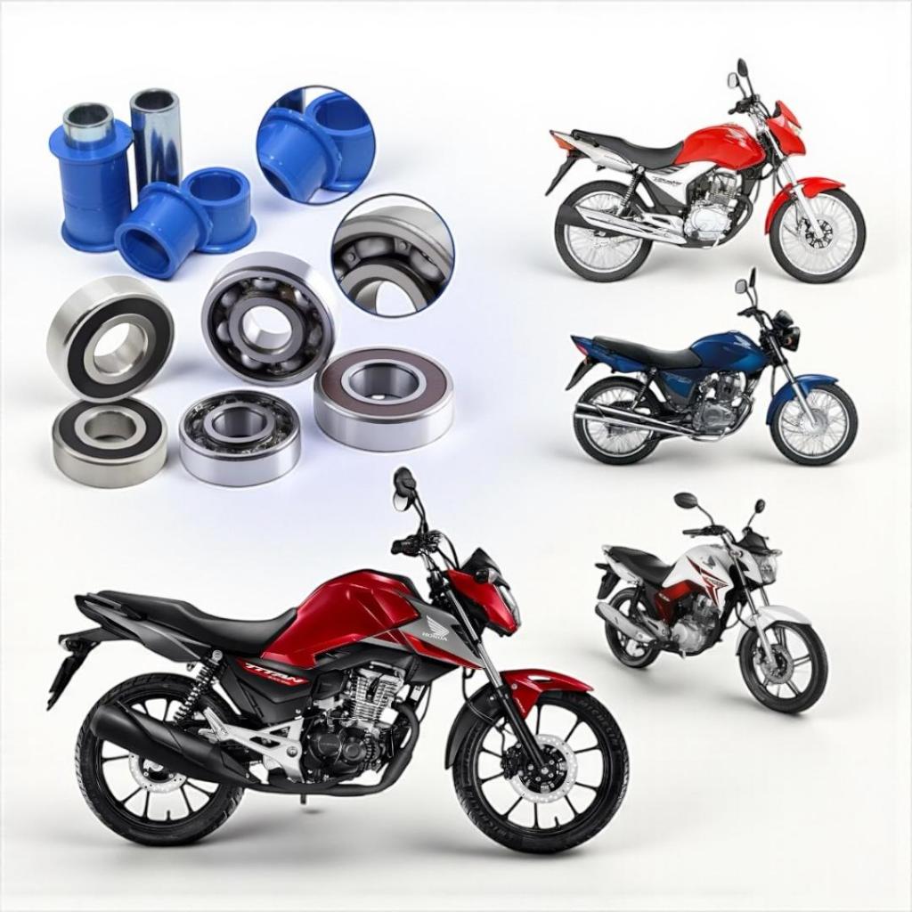 Kit Rolamento Roda Traseira + Rolamento Roda Dianteira + Bucha Da Balança   Titan Fan 150 160