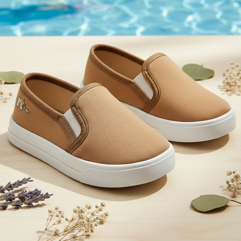 Tênis Iate Calce Fácil Slip On Infantil Confortável Escolar Menino e Menina Bege Caramelo