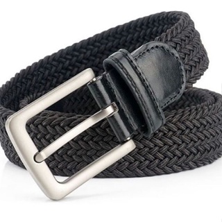Cinto Masculino Tecido Trançado Elástico Ponteiras Em Couro, Fivela Metal em Oferta na Shopee