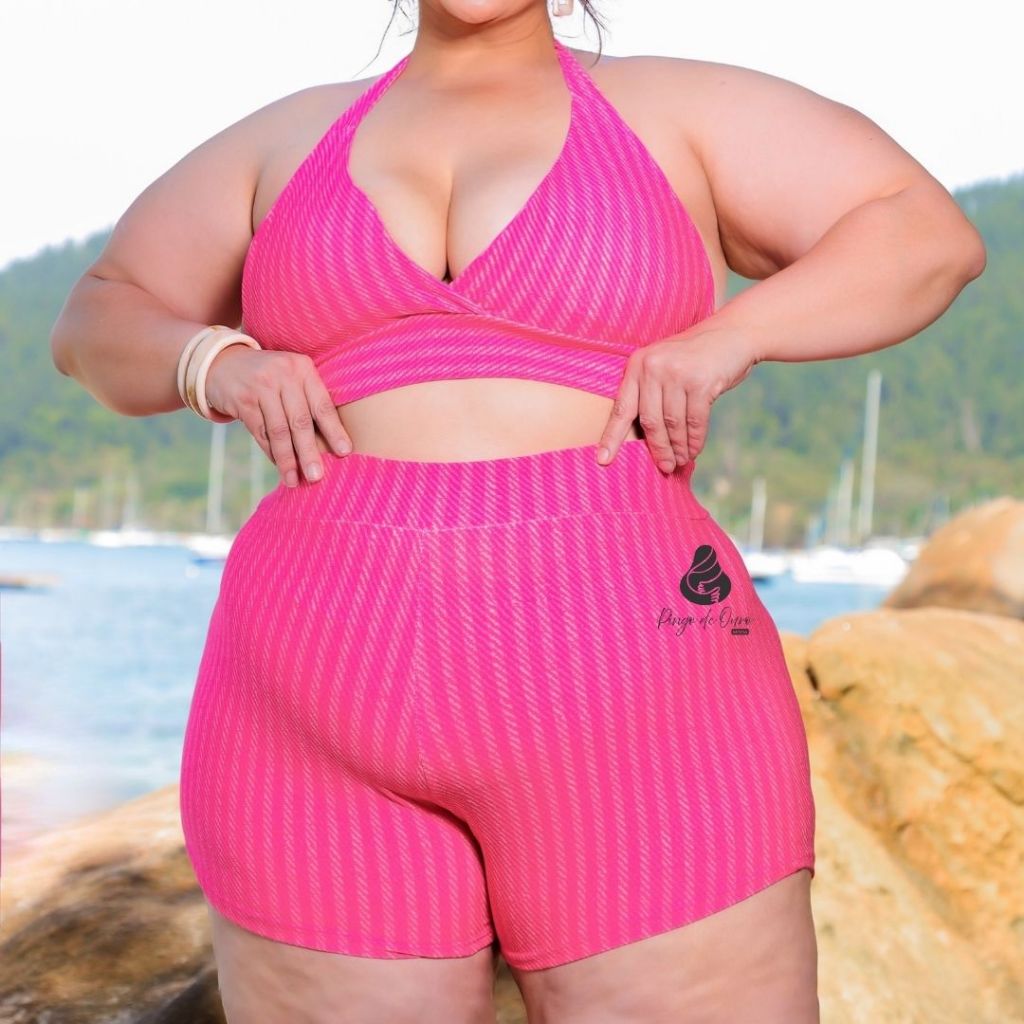 Conjunto Biquiní Plus Size Triquini 3 peças Biquini e Shorts Verão Moda Praia