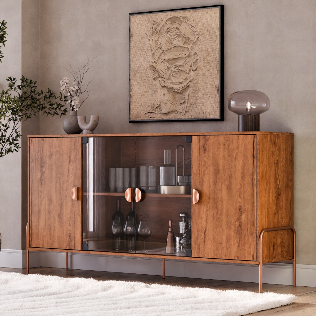 Aparador Buffet Sala de Estar Porta de Vidro Elegante Qualidade 160cm Esmeralda - Rede Móveis