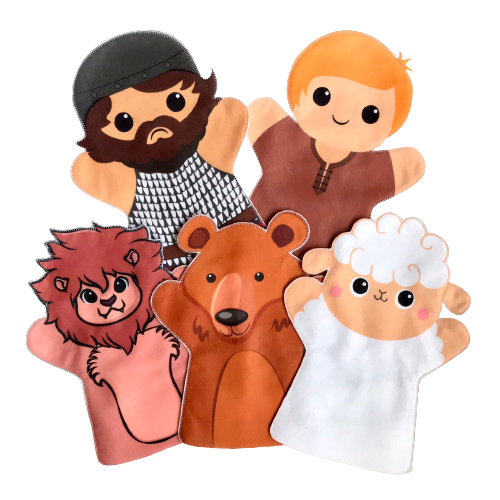 kit fantoches de feltro Davi e Golias brinquedo educativo história biblica infantil bíblia livrinho