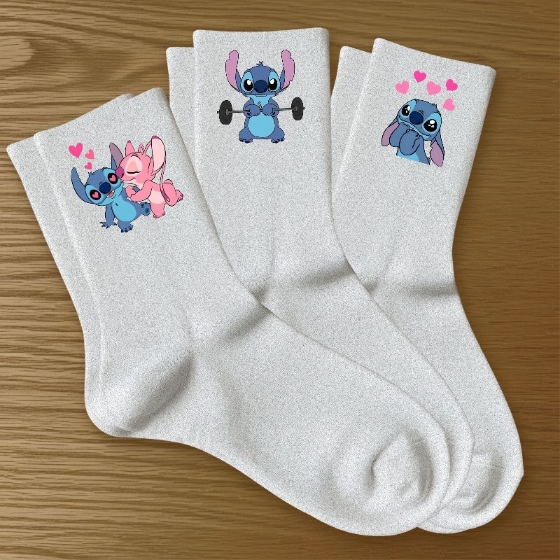 Kit 3 Pares Meias Stitch Algodão Estampadas Esportiva Academia Confortáveis