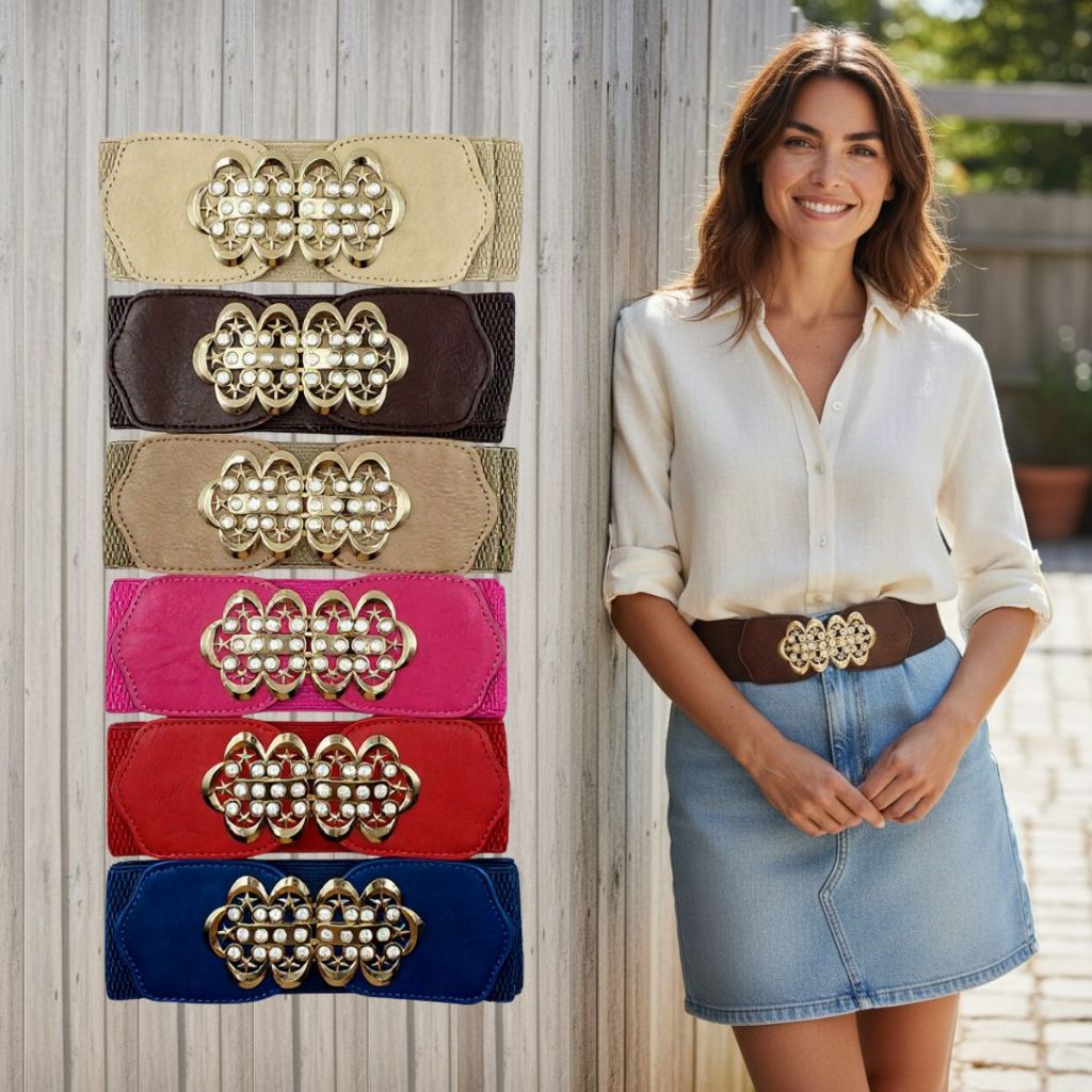 Cinto Faixa Feminino Elástico Largo Strass – Fivela Dourado Look de Verão em Oferta na Shopee