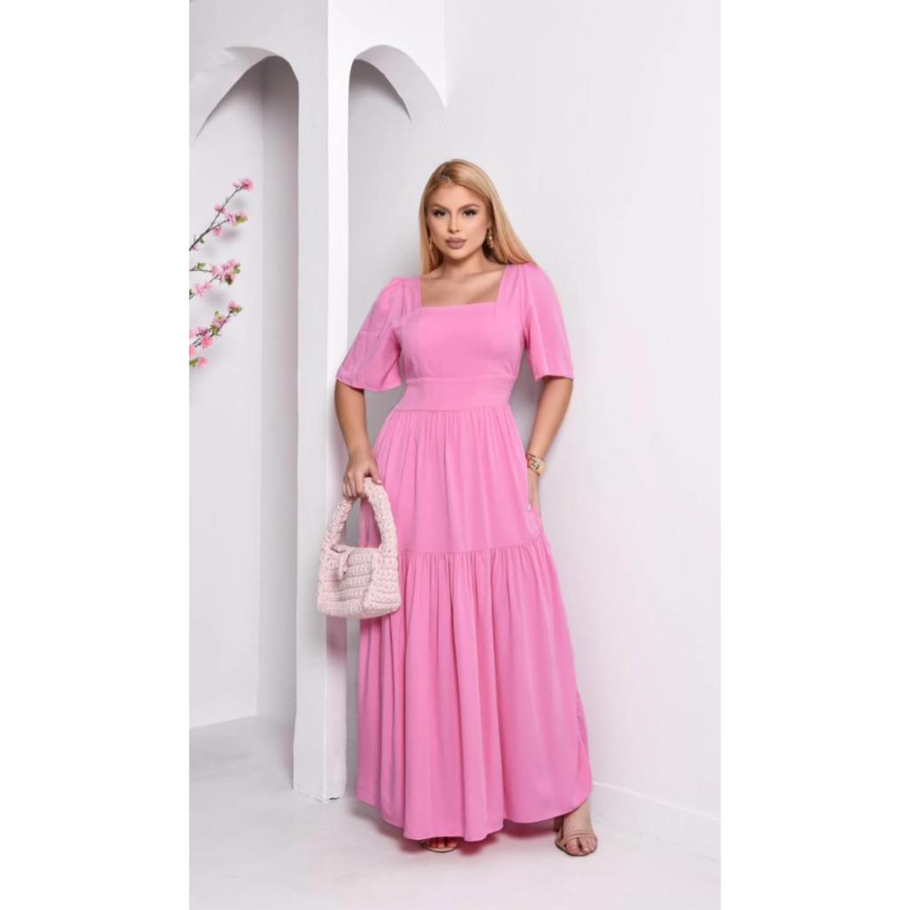 Vestido Longo| Moda Verão|  Vestido com babado| Vestido Moda Feminina| Vestido Manga Curta| Vestido Solto, babado.