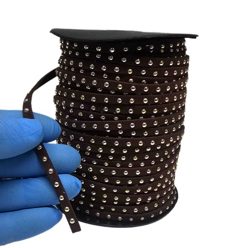 Cordão fio de Camurça 5mm com Meia perola Dourada para chinelo bolsa Roupas e artesanato 5 metros em Oferta na Shopee