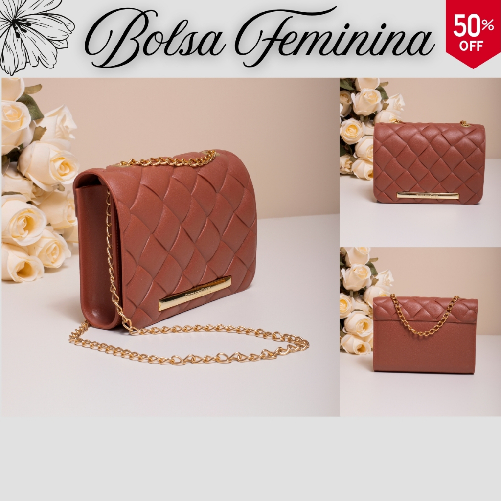 Bolsa Carmén Feminina Transversal Elegante Corrente Dourada Festa Casual Chic