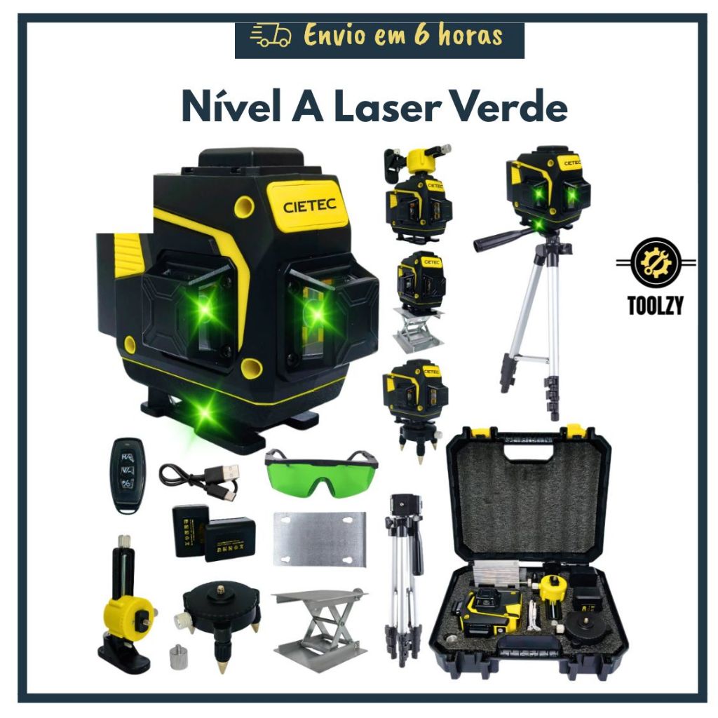 Nível A Laser Verde 02/12/16 Linhas Esquadro Suporte Tripé Recarregavel Profissional Prumo Autonivelante Completo